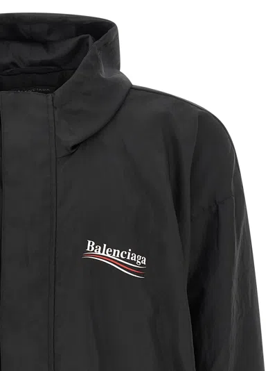 Balenciaga Polyester Jacket With Elastic Cuffs And Hooded Design In Black