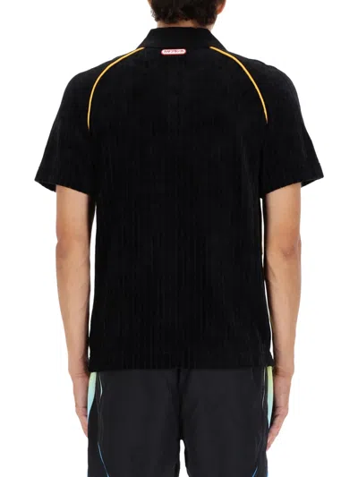 Casablanca Ribbed Collar Corduroy Polo Shirt With Short Sleeves In Black