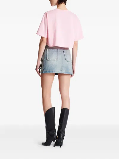 Balmain Cropped Logo Screen Print Tee In Pink