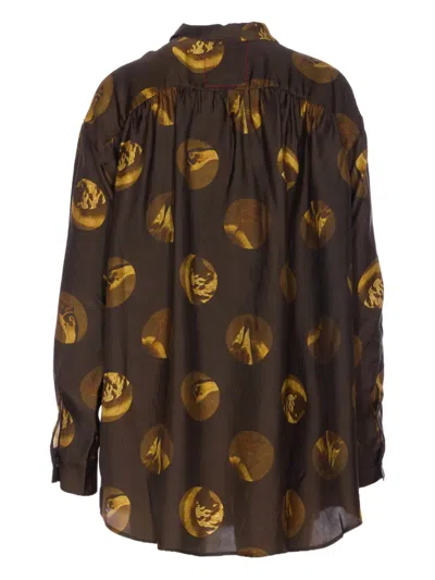 Uma Wang Long Sleeve Collared Printed Top In Brown