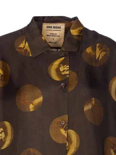 Uma Wang Long Sleeve Collared Printed Top In Brown