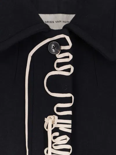 Dries Van Noten Structured White Jacket With High Shoulder Pads And Elegant Collar In Black