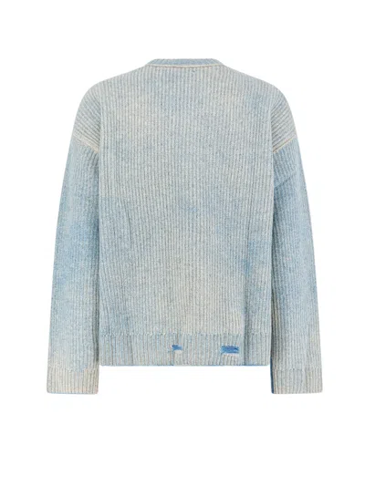 Represent Oversize Reversible Fade Out Distressed Wool Crewneck Sweater In Gray