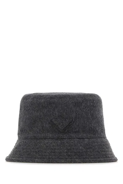 Prada Dark Grey Felt Bucket Hat In Gray