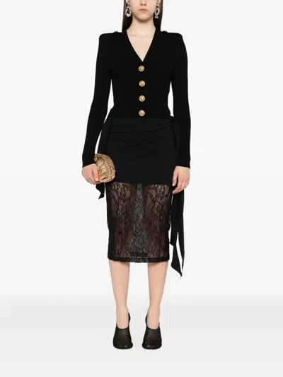 Balmain Black Twisted Knit Long-sleeved Cardigan Women