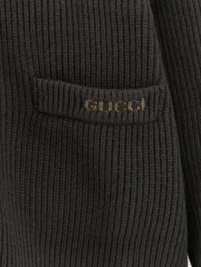 Gucci V-neck Long Sleeve Cardigan Front Pockets In Gray