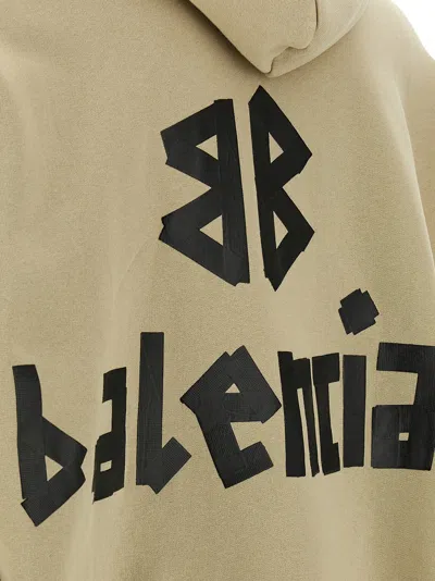 Balenciaga Ripped Pocket Tape Type Sweatshirt Beige In Brown