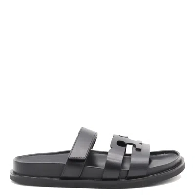 Tory Burch T Leather Sandals In Black