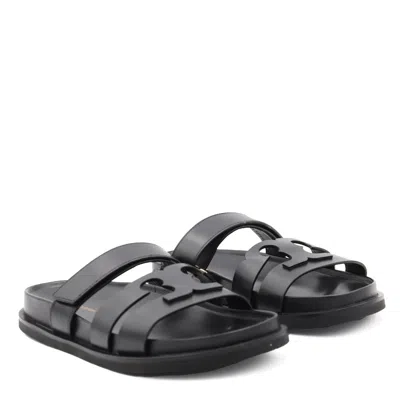 Tory Burch T Leather Sandals In Black