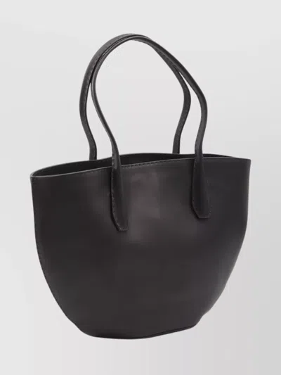 The Row Geometric Leather Tote Bag Handles In Black