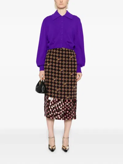 Dries Van Noten Geometric Pattern High Waist Midi Skirt In Brown