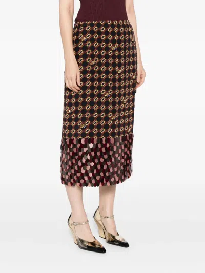 Dries Van Noten Geometric Pattern High Waist Midi Skirt In Brown
