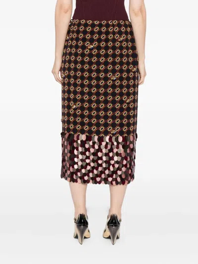 Dries Van Noten Geometric Pattern High Waist Midi Skirt In Brown