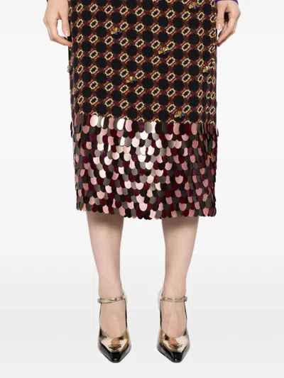 Dries Van Noten Geometric Pattern High Waist Midi Skirt In Brown