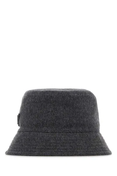 Prada Dark Grey Felt Bucket Hat In Gray