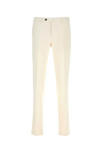 Pt Torino Stretch Cotton Blend Trousers Featuring Pockets In White