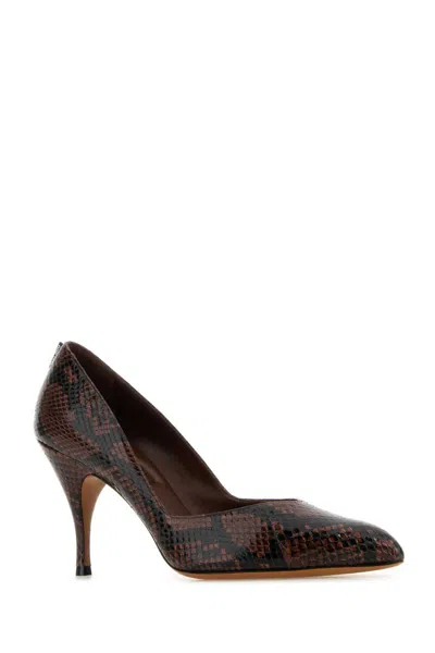 Miu Miu Snakeskin Pattern Pointed Toe Leather Pumps In Brown