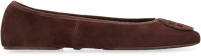 Tory Burch Brown Suede Minnie Ballerinas In Brown