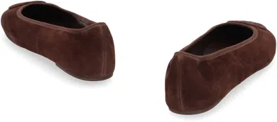 Tory Burch Brown Suede Minnie Ballerinas In Brown