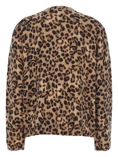 Semicouture Brown Crewneck Sweater With All-over Leopard Motif In Wool And Cashmere Woman In Multi
