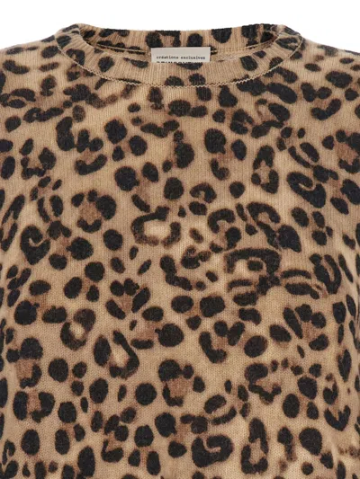 Semicouture Brown Crewneck Sweater With All-over Leopard Motif In Wool And Cashmere Woman In Multi