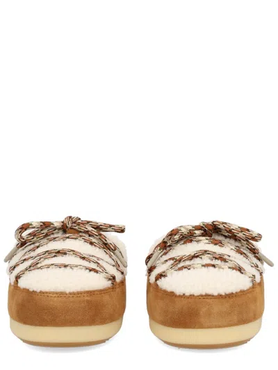 Moon Boot Shearling Mules With Suede Trims In Brown