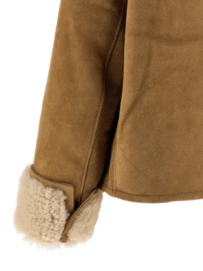 Ami Alexandre Mattiussi Shearling Leather Outerwear Featuring Pockets In Brown