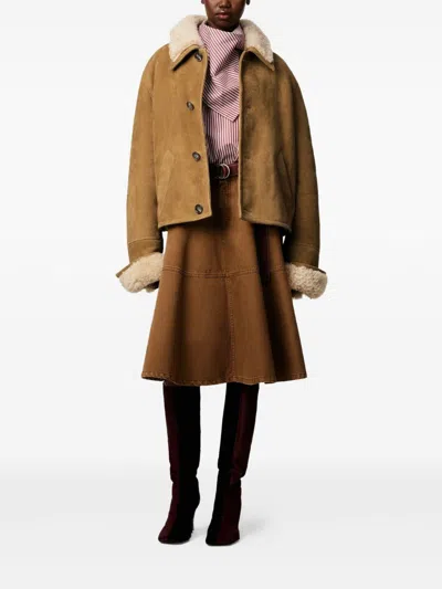 Ami Alexandre Mattiussi Shearling Leather Outerwear Featuring Pockets In Brown