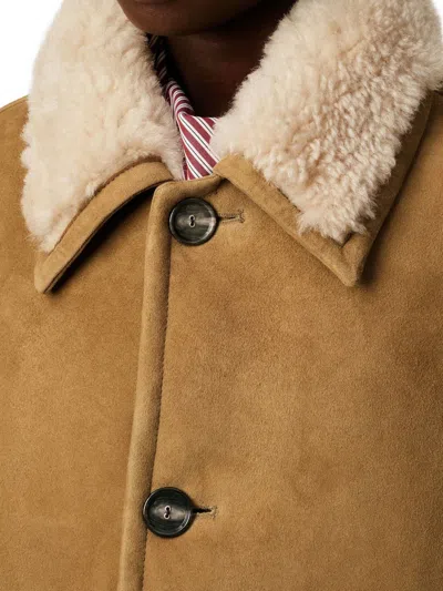 Ami Alexandre Mattiussi Shearling Leather Outerwear Featuring Pockets In Brown