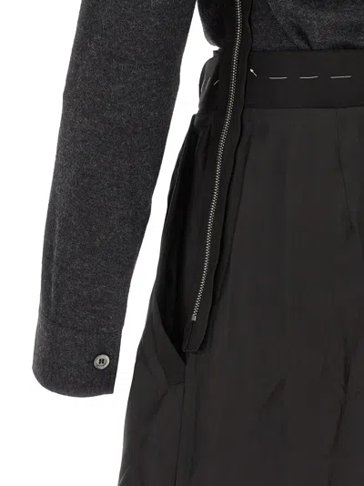 Maison Margiela Womens Melange Carbon Black Long-sleeve Contrast-skirt Virgin-wool Midi Dress In Black