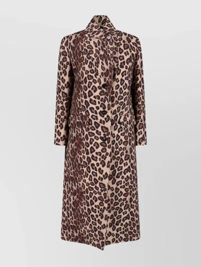 Alberto Biani Long Leopard Print Jacket With Notched Lapel In Animal Print