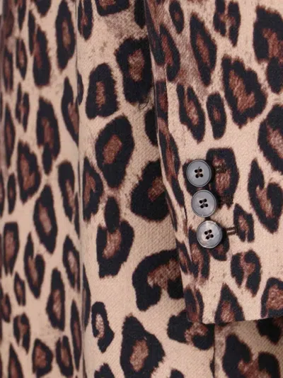 Alberto Biani Long Leopard Print Jacket With Notched Lapel In Animal Print