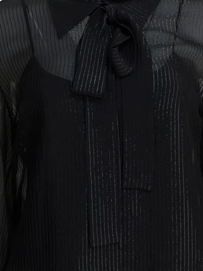 Max Mara Black Silk Chiffon Blouse With Stripes In Black