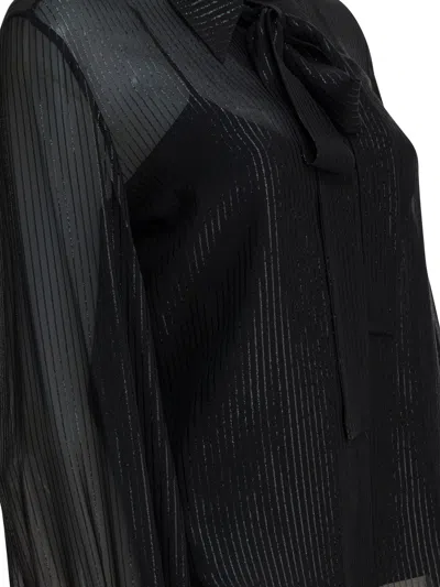 Max Mara Black Silk Chiffon Blouse With Stripes In Black