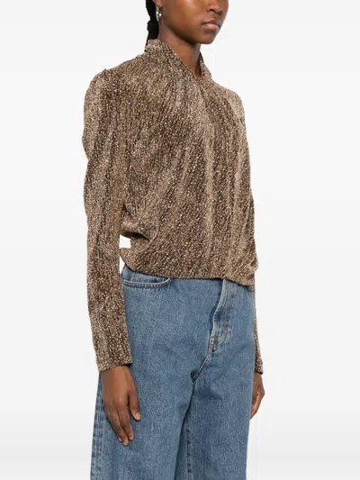 Iro Metallic High-neck Sweater In Brown