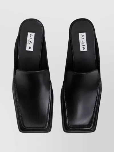 Alaïa Square Toe Leather Loafers With Block Heel In Black
