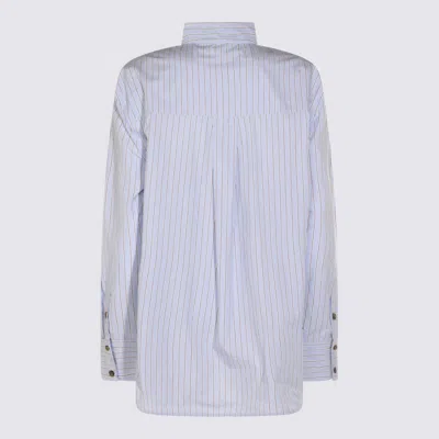 Ganni Striped Cotton Shirt With Print In Multi