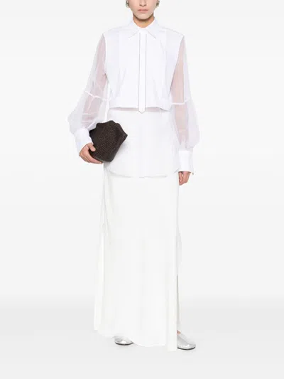Brunello Cucinelli Longline Top With Sheer Sleeves And Curved Hem In White