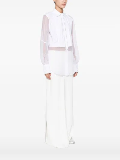 Brunello Cucinelli Longline Top With Sheer Sleeves And Curved Hem In White