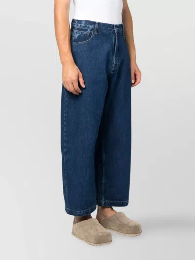 Studio Nicholson Cropped Wide Leg Denim Trousers In Blue