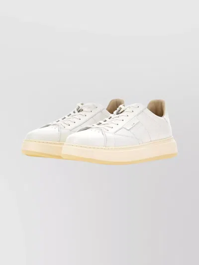 Woolrich Round Toe Leather Sneaker With Rubber Sole In White