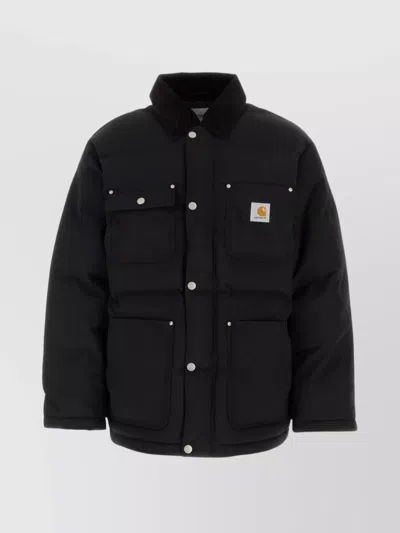 Carhartt Long Quilted Nylon Jacket Front Pockets In Black