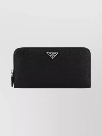 Prada Textured Leather Wallet And Cardholder In Black