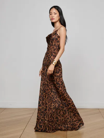 L'agence Leopard Christine Maxi Slip Dress In Brown