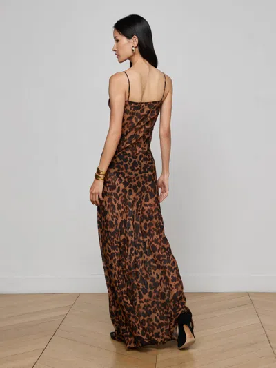 L'agence Leopard Christine Maxi Slip Dress In Brown