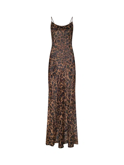 L'agence Leopard Christine Maxi Slip Dress In Brown