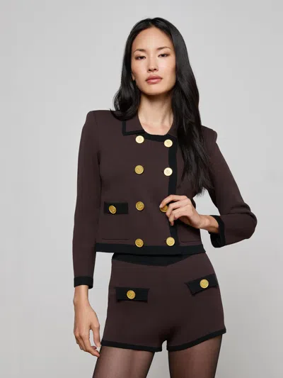 L'agence Janu Cont Trim Knit Jacket In Brown