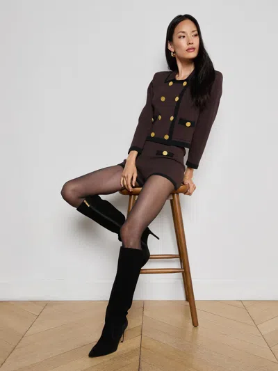 L'agence Janu Cont Trim Knit Jacket In Brown