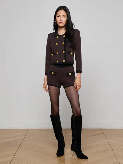 L'agence Janu Cont Trim Knit Jacket In Brown
