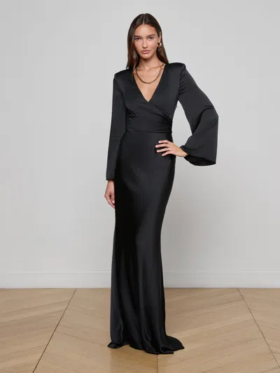 L'agence Manon Gown With Faux Fur In Black
